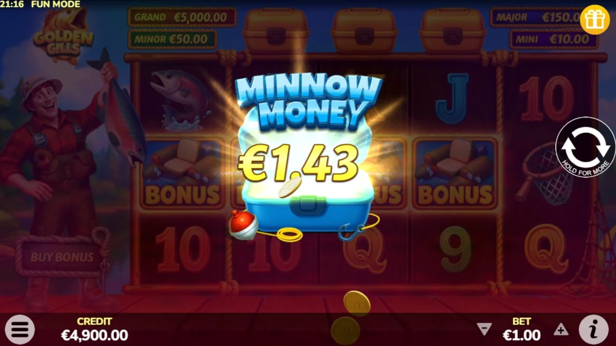 Tampilan visual slot Golden Gills dengan tema memancing dan danau yang tenang